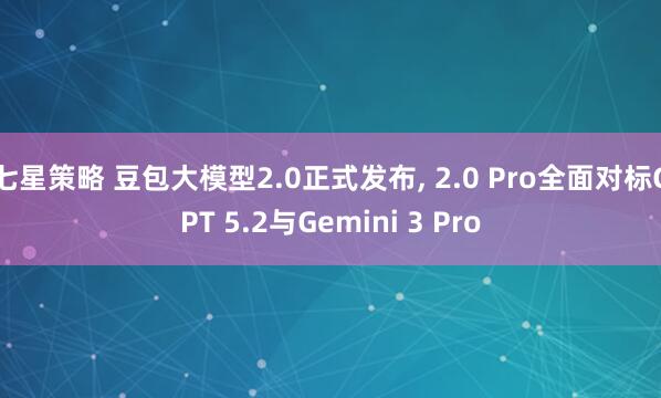 七星策略 豆包大模型2.0正式发布, 2.0 Pro全面对标GPT 5.2与Gemini 3 Pro
